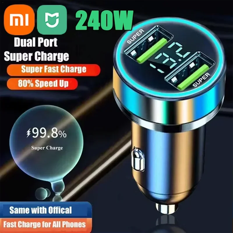 XIAOMI MIJIA 2 Port Super Fast USB Quick Car Charger For IPhone 14 Pro Max 13 12 11 Oneplus OPPO 240W Quick Charging Adapter