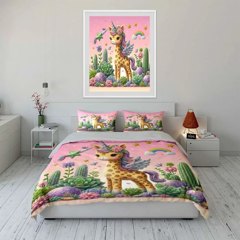 

"Unicorn Giraffe Succulent Decor Set" Multiple sizes kid's and adults' bedroom Exquisite 3PC bedding set, gift