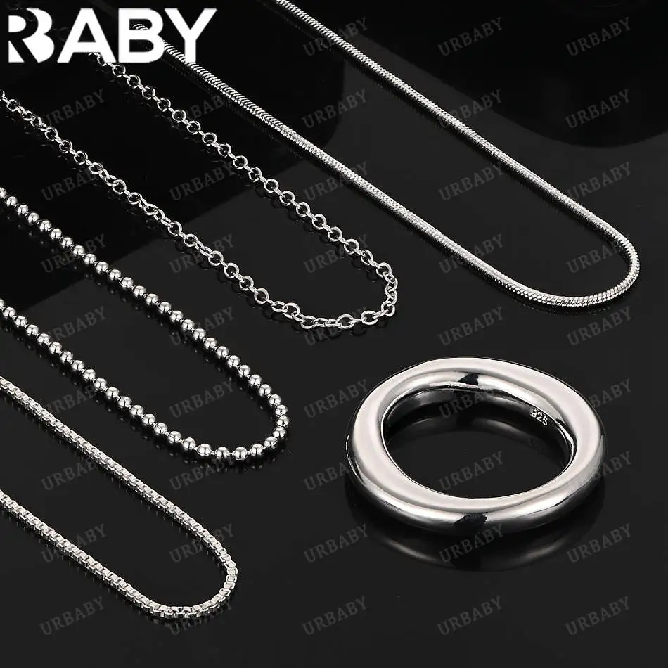

URBABY 40-75cm 925 Sterling Silver Round Pendant Necklace For Women Men Charm Trend Birthday Gifts Fashion Party Fine Jewelry