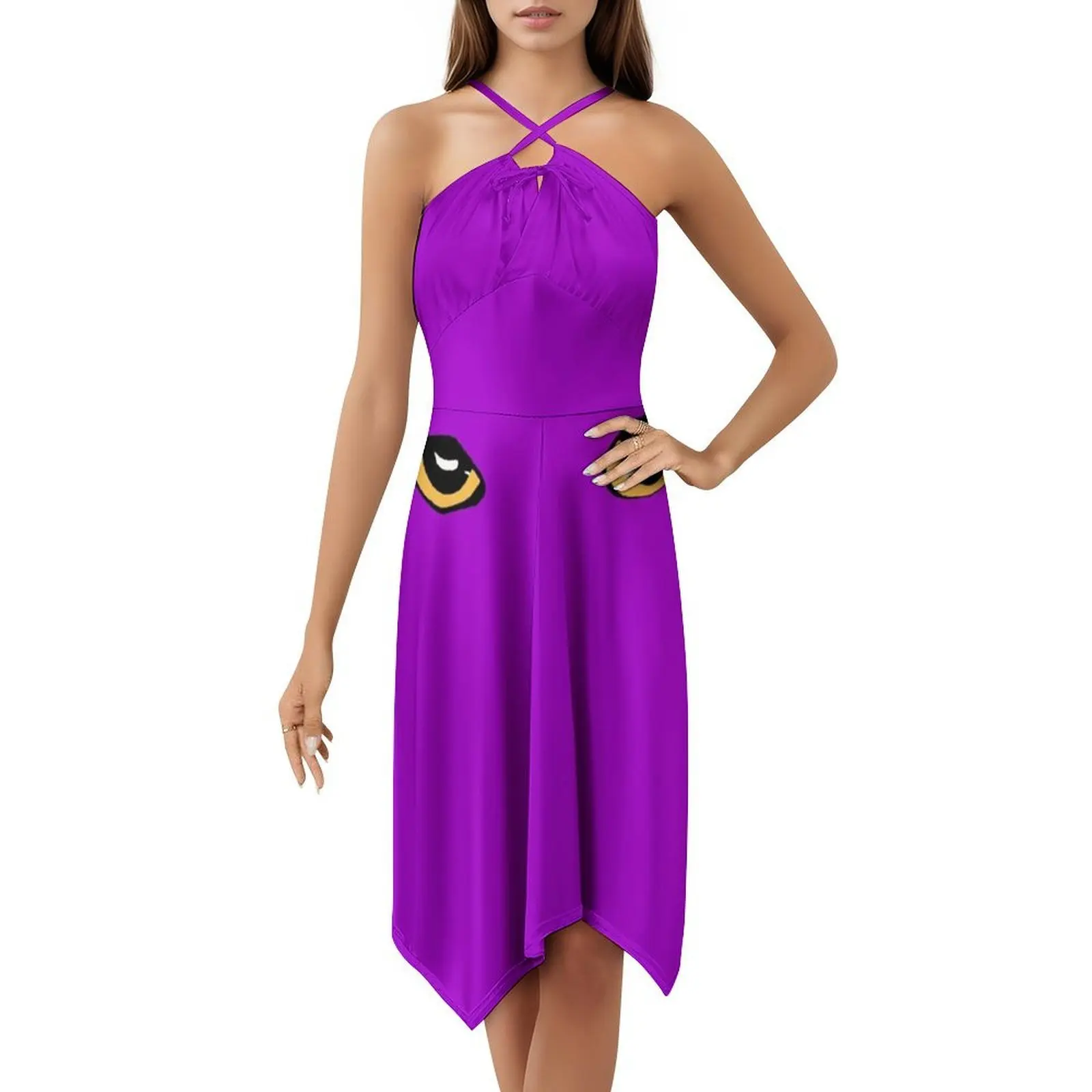 Always Watching-فستان على الطراز الكوري الأرجواني للنساء فستان كاجوال أنيق للحفلات أو الارتداء اليومي عيون القطط الفن الأصلي للنساء