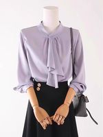 Spring Autumn Elegant Fashion Scarf Collar Shirt Ladies Long Sleeve Temperament Solid Color All-match Top Women Button Up Blouse