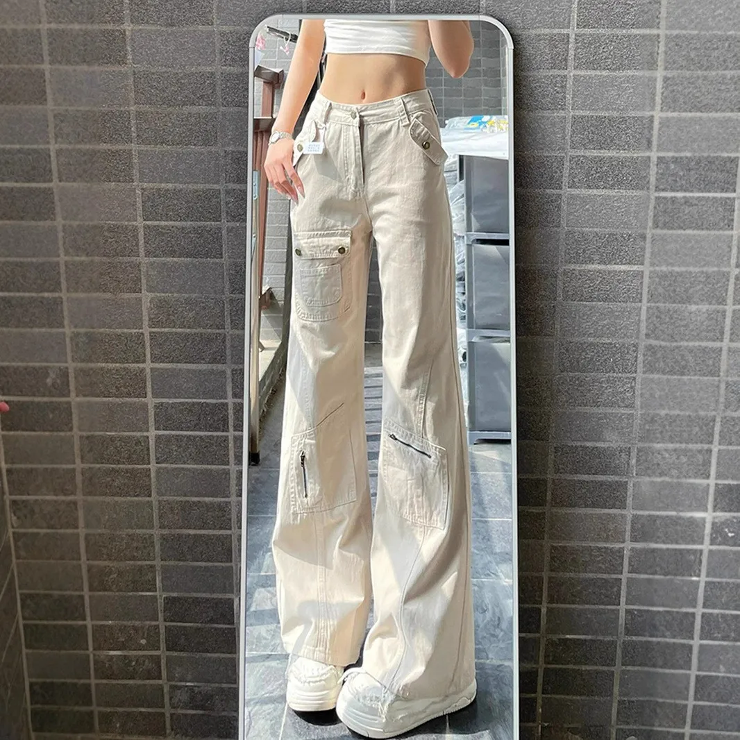 

Американские джинсы-клеш в рабочем стиле для женщин: летние, свободные, с высокой талией, прямые, широкие, в пол