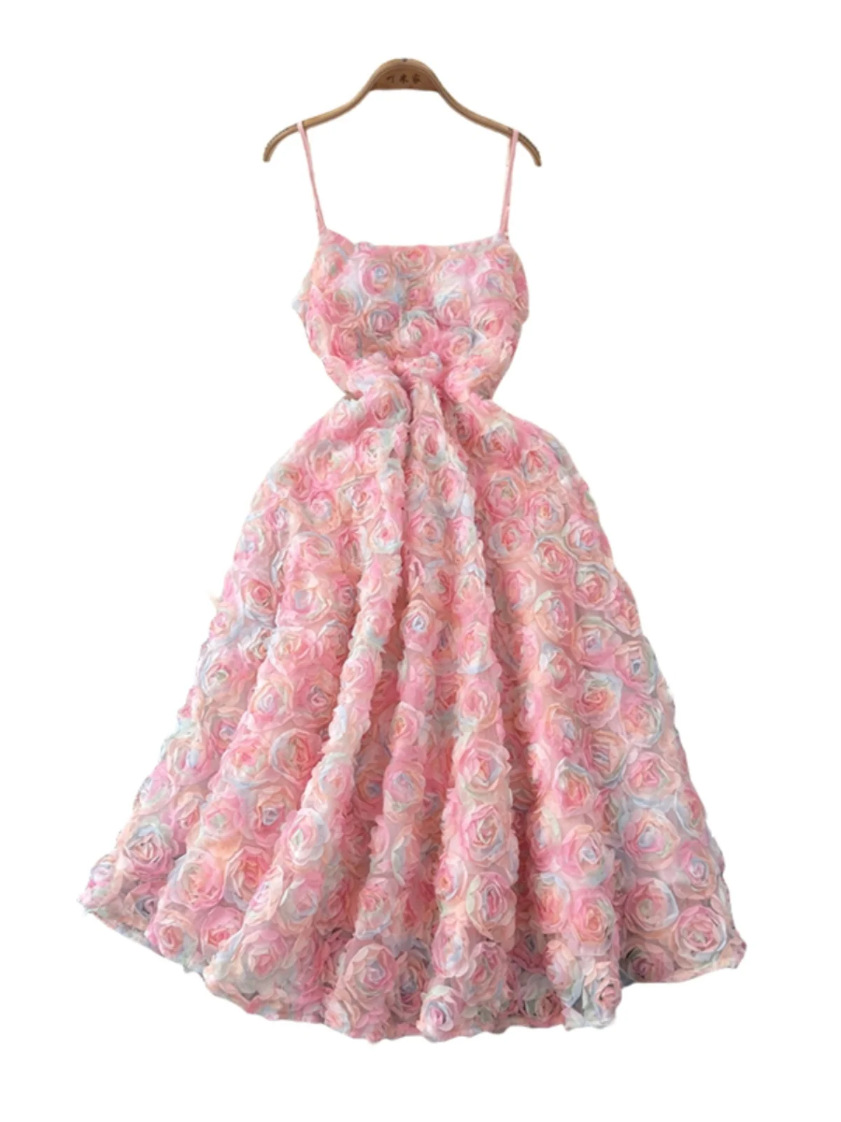 Estate Nuovo Sle 3D Pizzo floreale Dr Design Pesante Vita impreziosita Dimagrante Par Abito rosa Gonna lunga Vita alta A-Line Dr