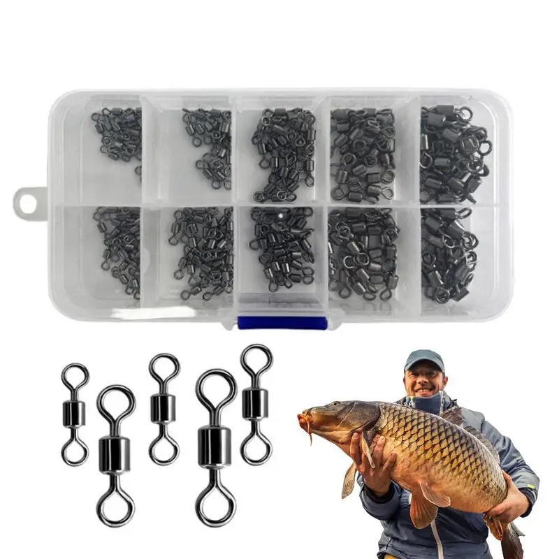

210 PCS Fishing Barrel Bearing Rolling Swivel Solid Ring Connector Fishing Accessories Fishhook Tackle Tool