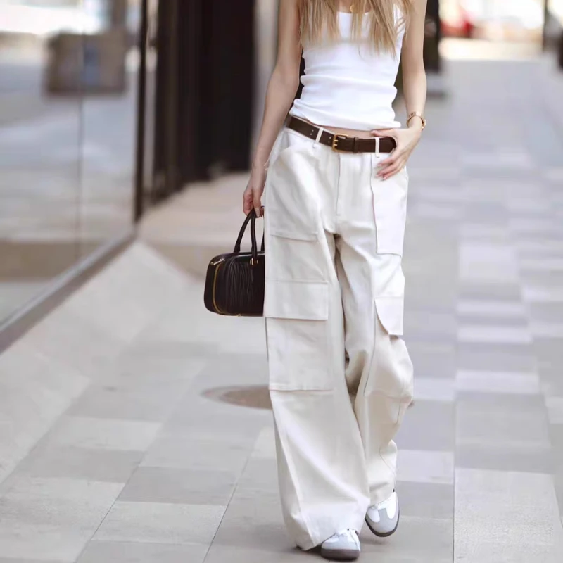 

Deeptown Baggy Cargo Pants Woman Casual Harajuku Korean Fashion High Waist Trousers Y2k Streetwear Wide Leg Basic Pantalones