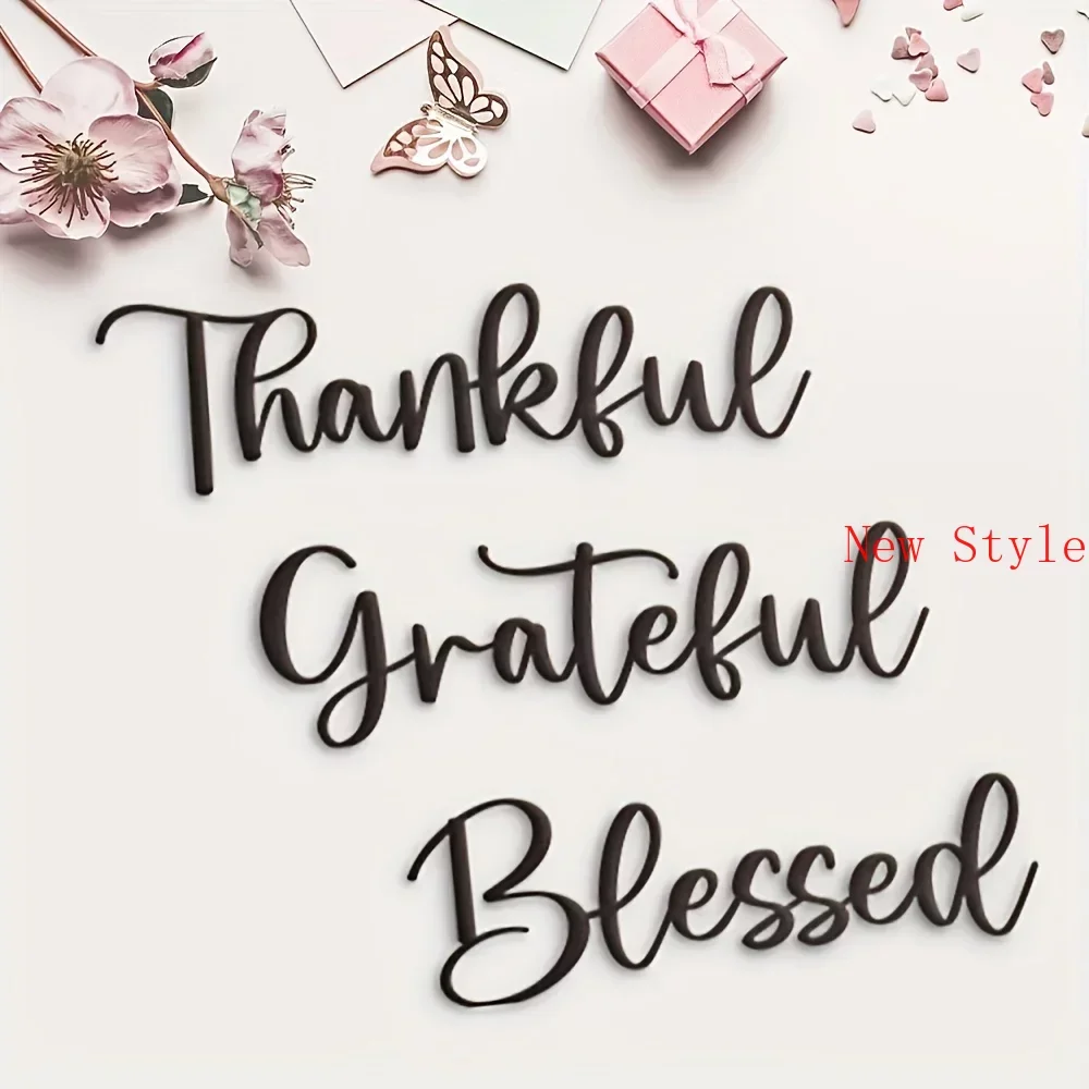 

3pcs/set Grateful Blessed Metal Wall Hanging Decor Black Thankful Grateful Blessed Sign Home Decor Grateful Wall Art decoration