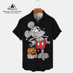 Street New 3D Fashion Lapel Short Sleeve Single Breasted Shirt Horror Halloween Mickey Pattern Harajuku Casual Shirt 2024