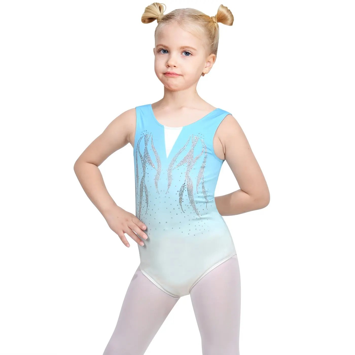 Girls Blue Gradient Shining Ballet Show Party Gym Dance Athletic