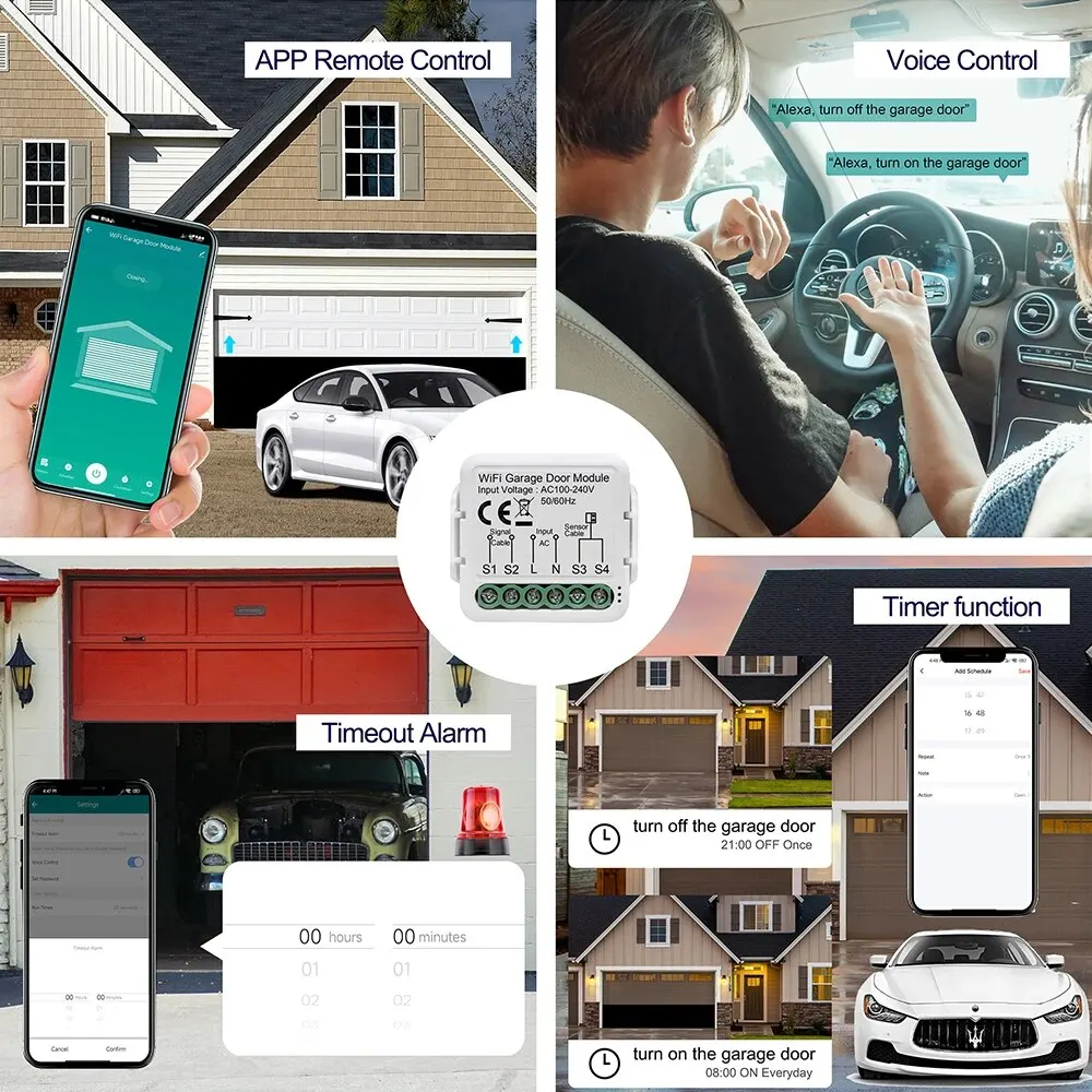 ONENUO WiFi Smart Garage Door Opener Controller Tuya App Switch Automation Module Works with Alexa Google Home Siri