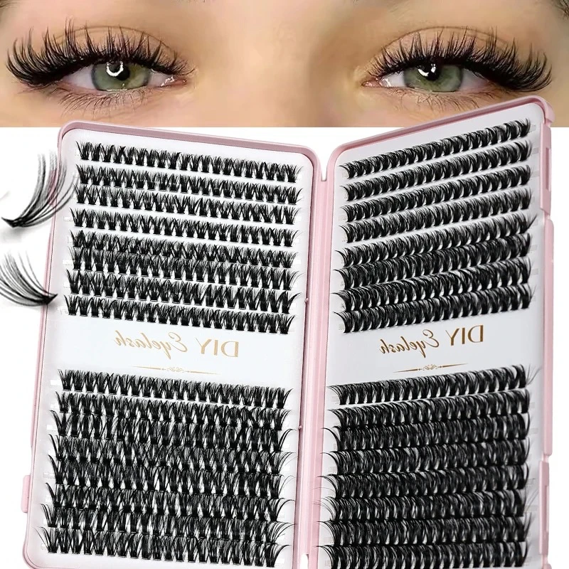 Dual Length 10mm 14mm Volume Individual Lash Clusters 640Pcs Natural Wispy DIY Home Self Makeup Eyelashes