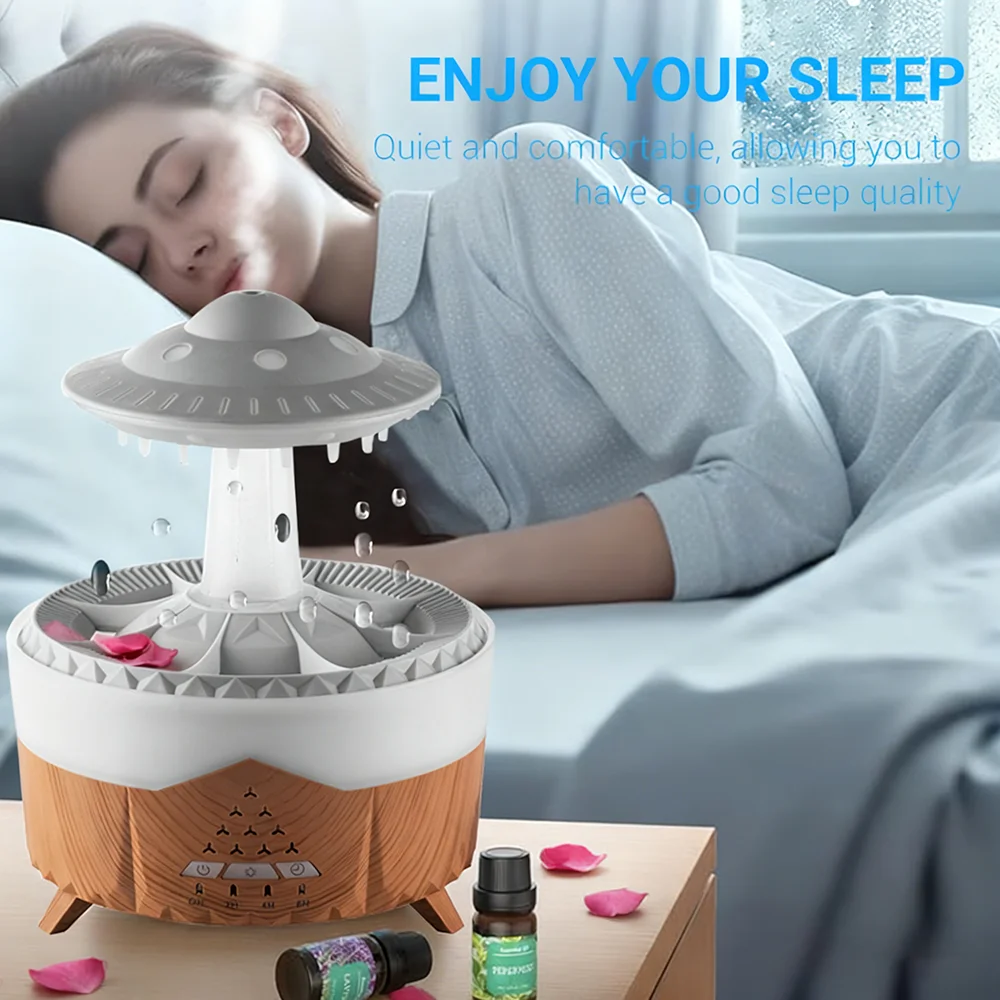 1PC 벽 플러그형 시뮬레이션 빗방울 공기 가습기, 무드등, 에센셜 오일 디퓨저, 사무실 및 가정용 아로마 디퓨저