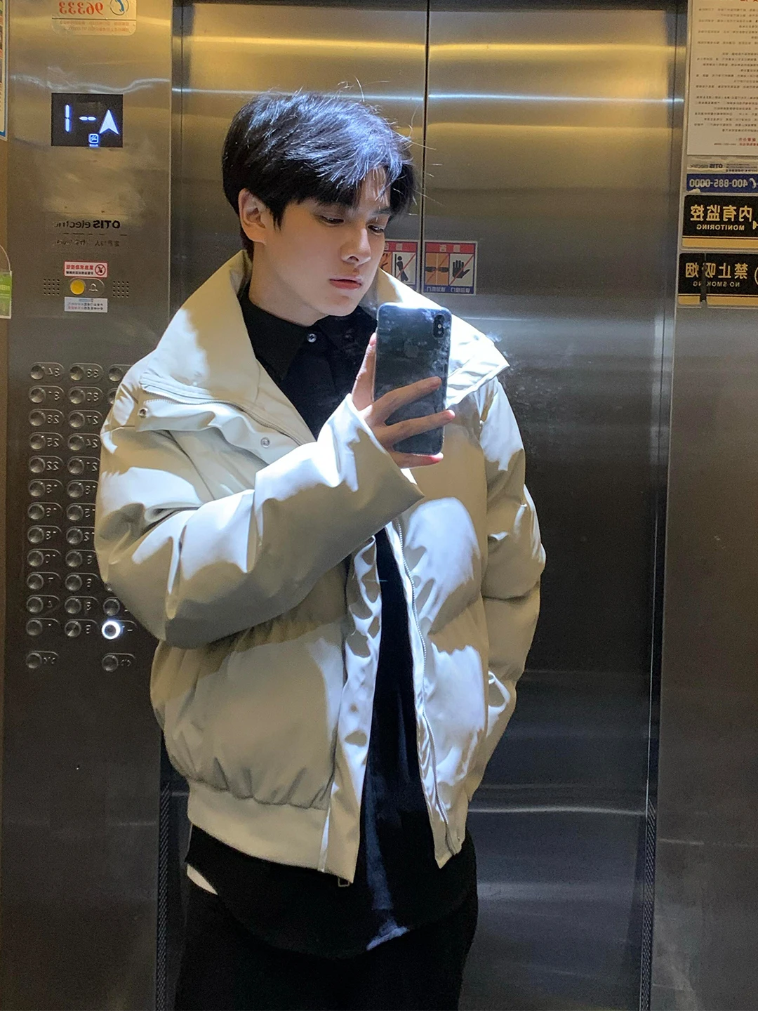 

Men's ort Puffer Jaet Stand Collar PU Leather Thiened Du down Coat American Sle Winter Warm Cotton Outerwear