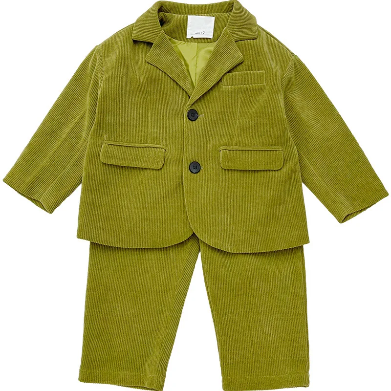 Children Clothing Boys Small Suit Set Spring 2024 New Western-style Korean Version Children Casual Suit Corduroy Set Trend