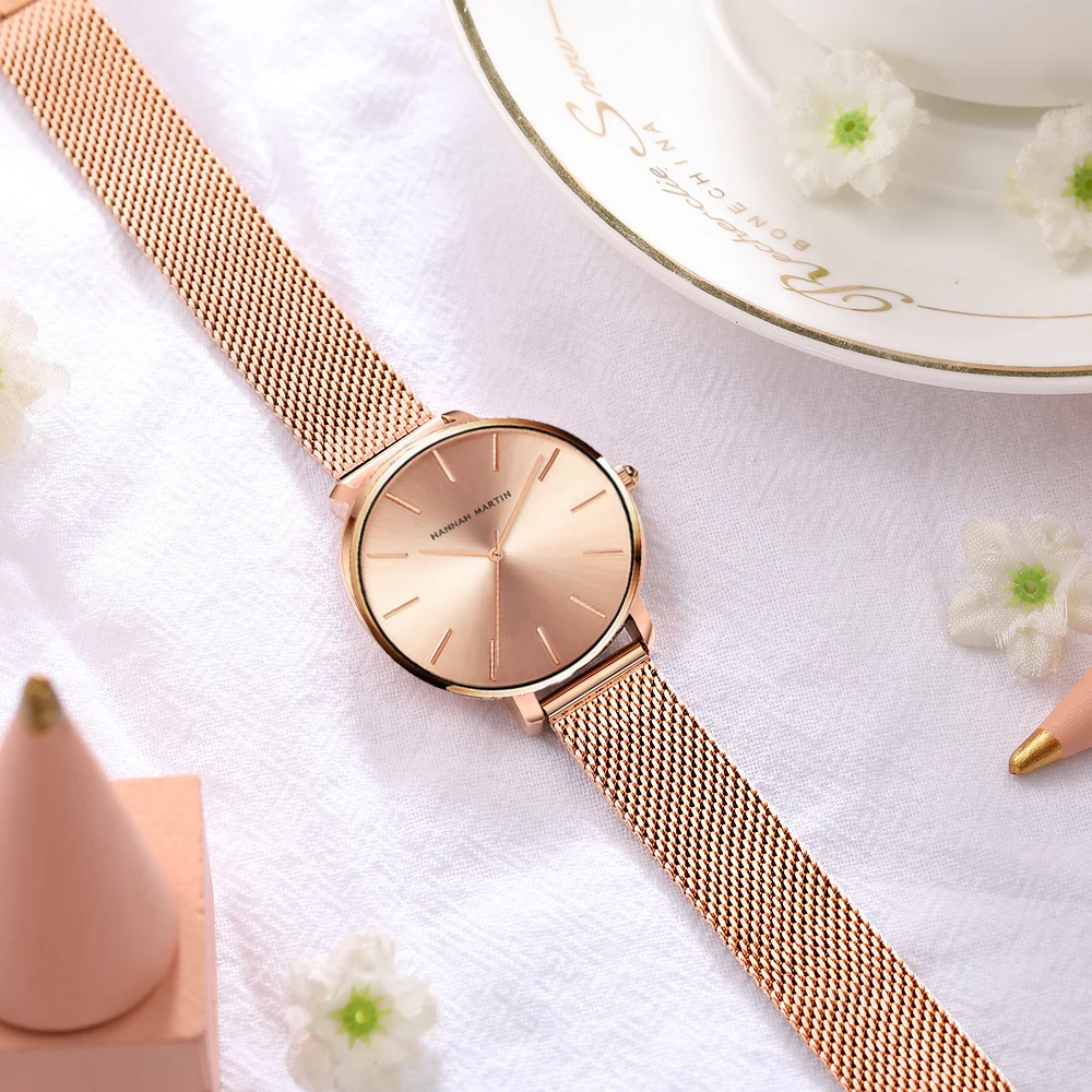 Relojes sencillos para mujer, negro, plata, oro rosa, banda de acero inoxidable, movimiento de cuarzo japonés, reloj informal resistente al agua para mujer