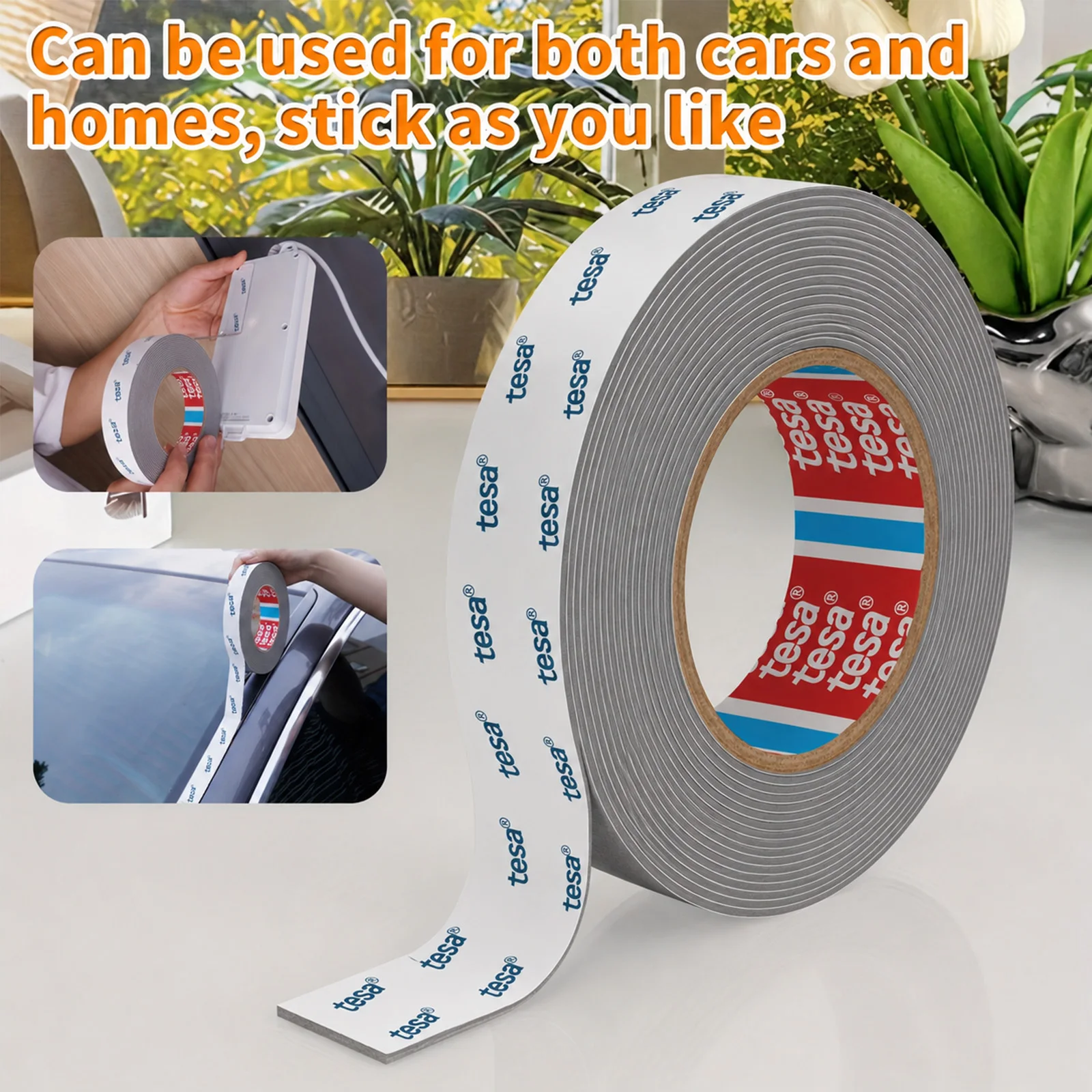 Tesa High Bond Acrylic Foam Double Sided Tape 1.1mm Thick Heavy Duty Mounting Tape Trace‑Free for Home Improvement Car Decoratio
