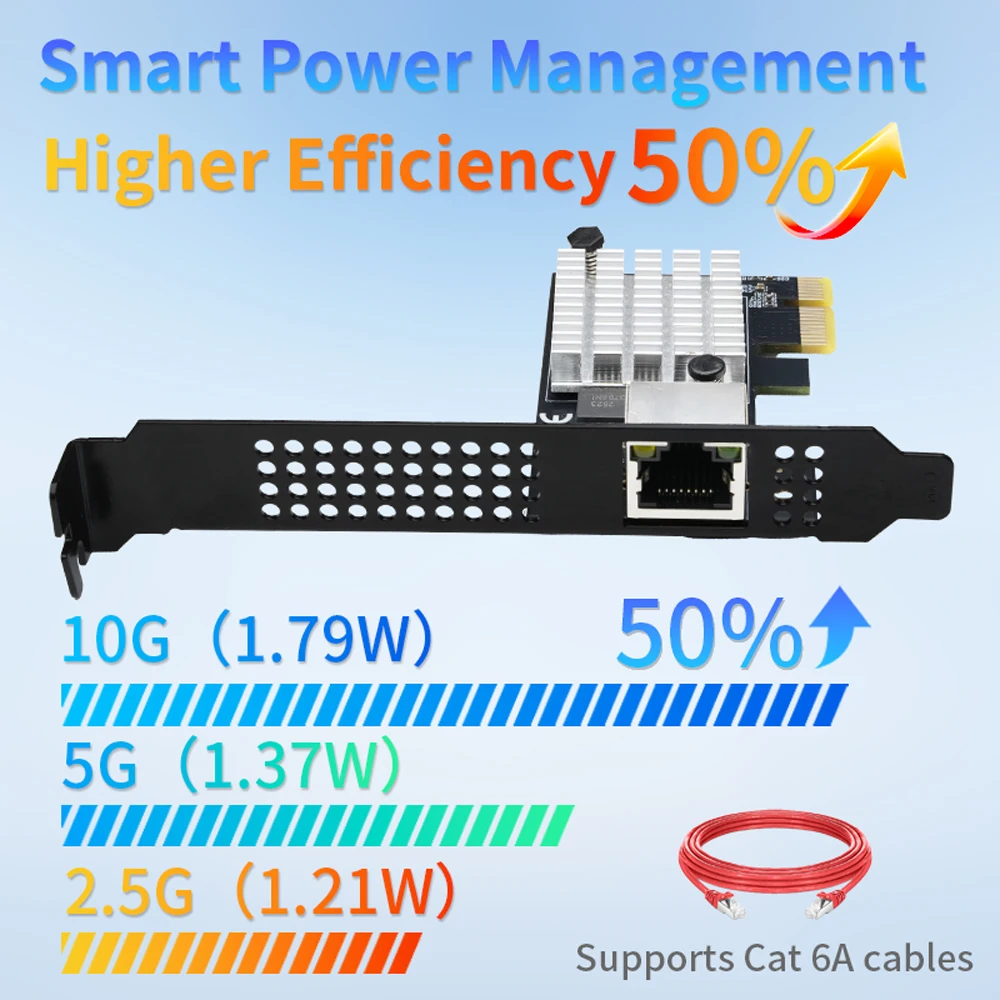 بطاقة شبكة إيثرنت 10G بمنفذ واحد PCIe 4.0 X1 Realtek8127(PXE) سرعات شبكة جيجابت متعددة 10G RJ45 Lan Card #5