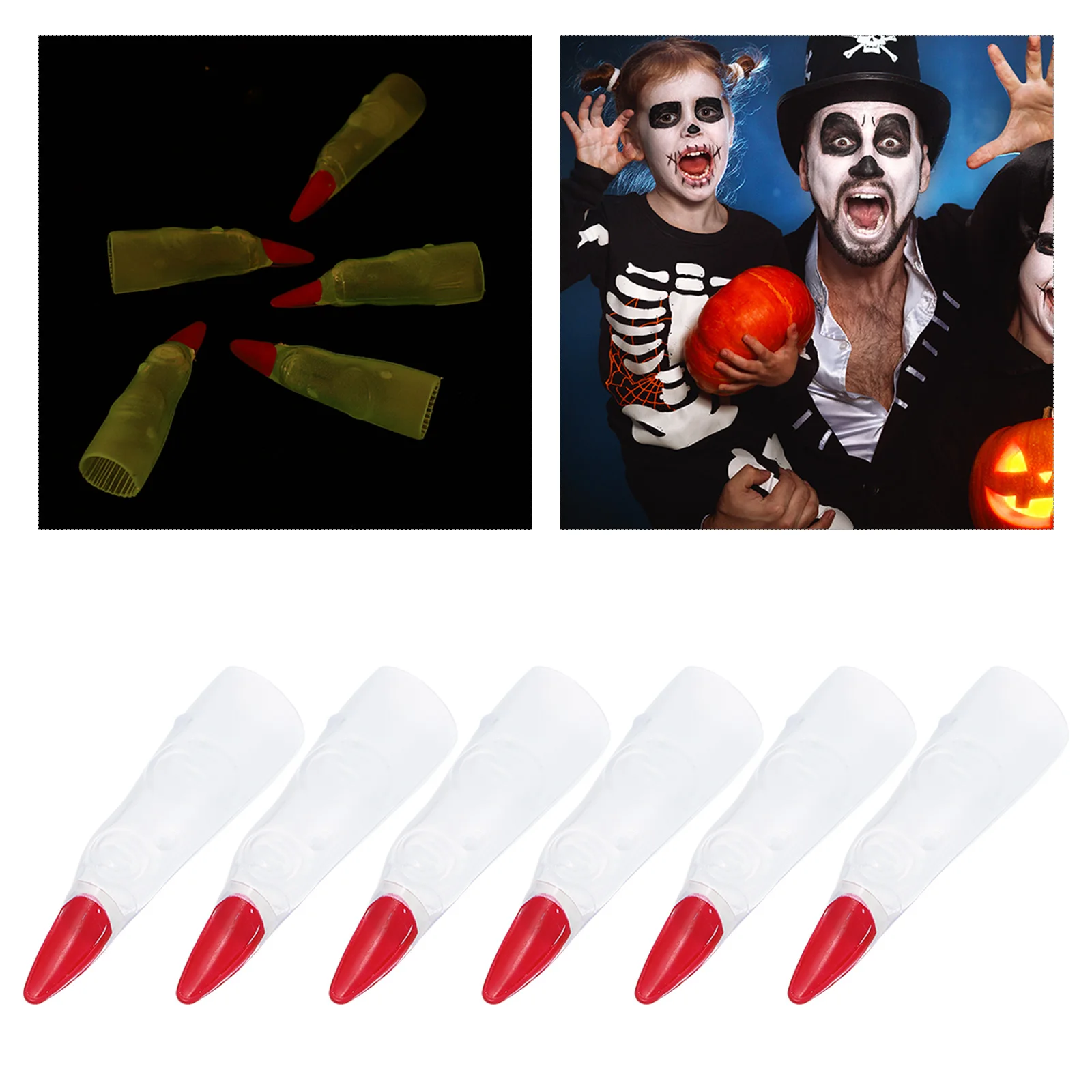 

24 pcs False Nails Halloween Fingers Props Scary Zombie Finger Covers Long Nail Toys Glow in Dark Party Costumes Plastic