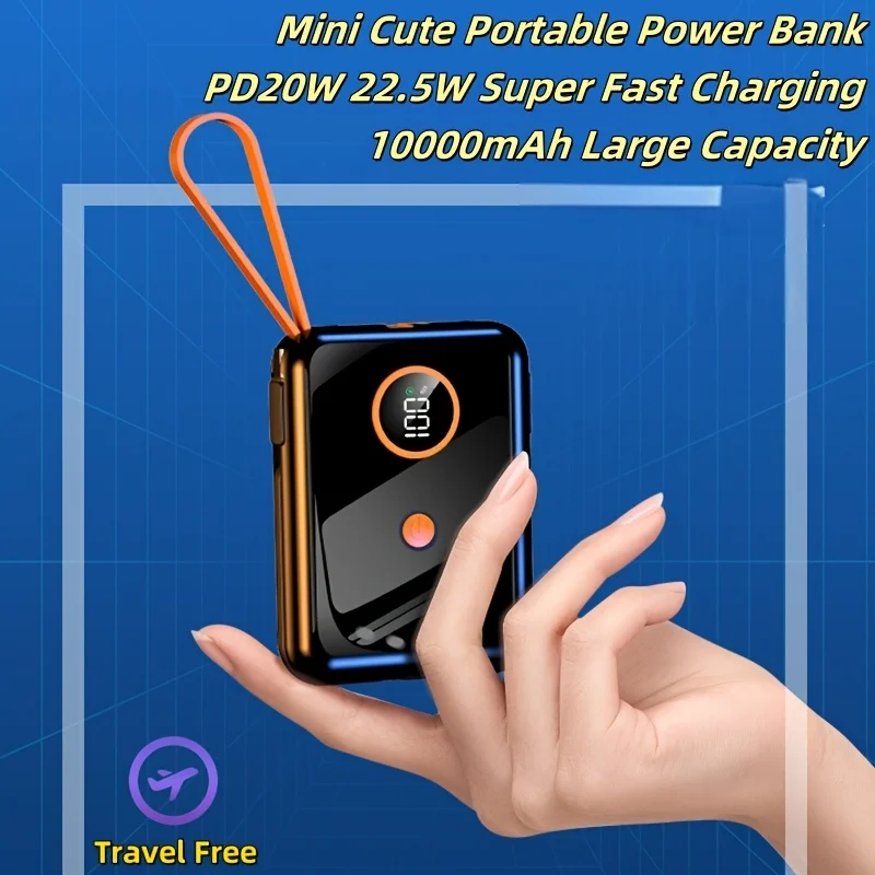 

Power Bank мощностью 100 Вт с быстрой зарядкой, 20000 мАч, Power Bank 2-в-1 со встроенным кабелем для передачи данных и внешним аккумулятором для iPhone Huawei, Xiaomi