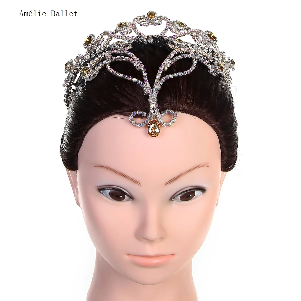 HB059 Free Shipping Girls and Women Gold Crown with Yellow Stones for La Esmeralda Headwear Hair Accessories Ballet Headdress