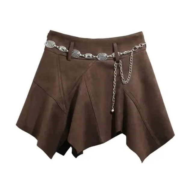 Retro suede skirt women's autumn and winter new  Girl high waist and thin versatile irregular a-word short skirt umbrella