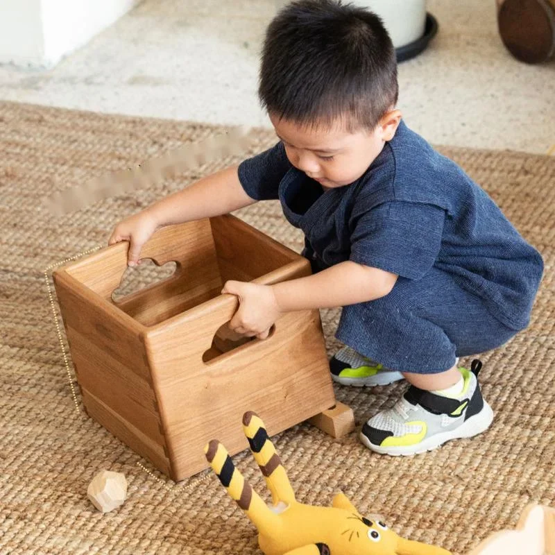 

Children's Solid Wood Portable Toy Organizer Square Multi-functional Picture Book Storage Box Wooden Debris Organizer Boxes