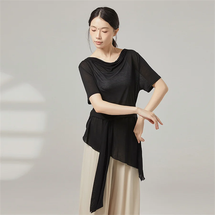 Camicia da danza moderna da donna trasparente morbida e traspirante per danza classica per adulti danza popolare cinese top abbigliamento casual costume da allenamento quotidiano