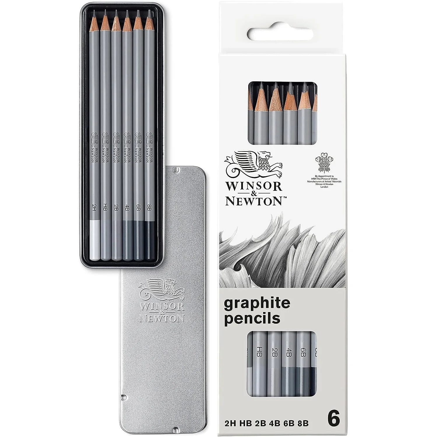 Winsor & Newton Graphite Pencils  Protable tin box 2H/HB/2B/4B/6B/8B