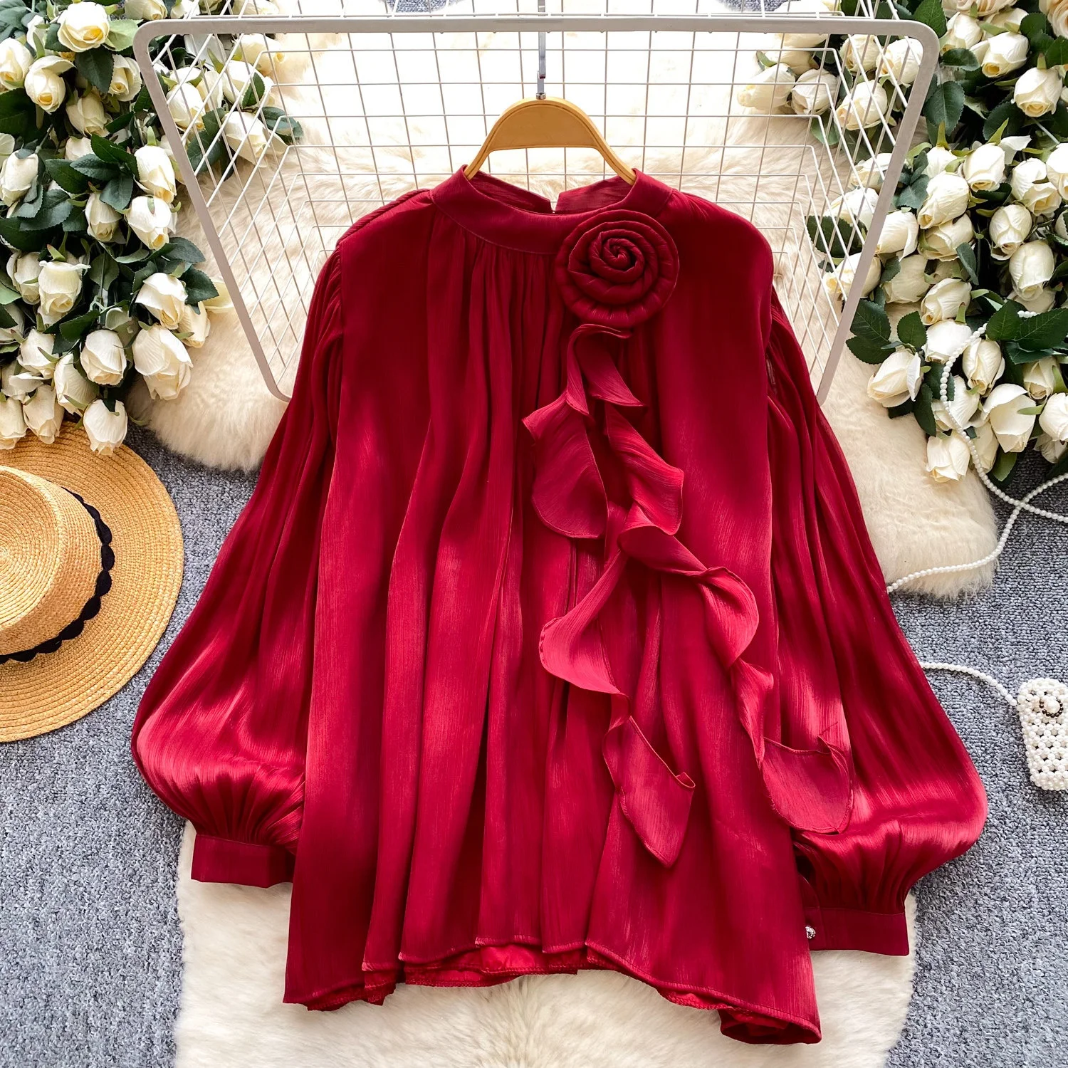 

Clothland женская элегантная свободная блузка с цветочным галстуком, рубашка большого размера с длинными рукавами, женские милые модные топы LB401