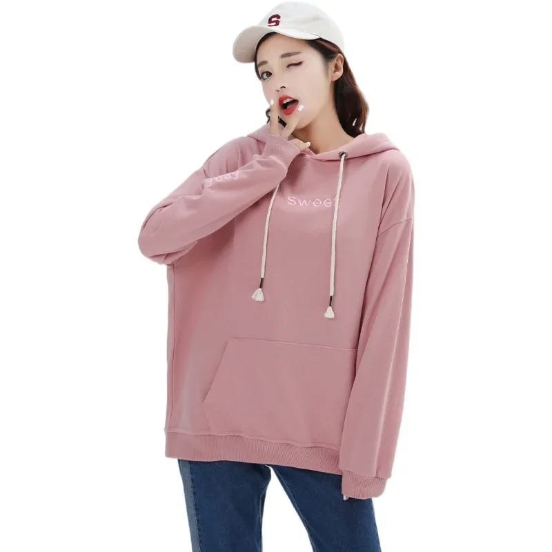 2024 New Spring and Autumn Women Long Sleeve Black Pink Hoodies Sweatshirt Casual Hooded Ladies Coats