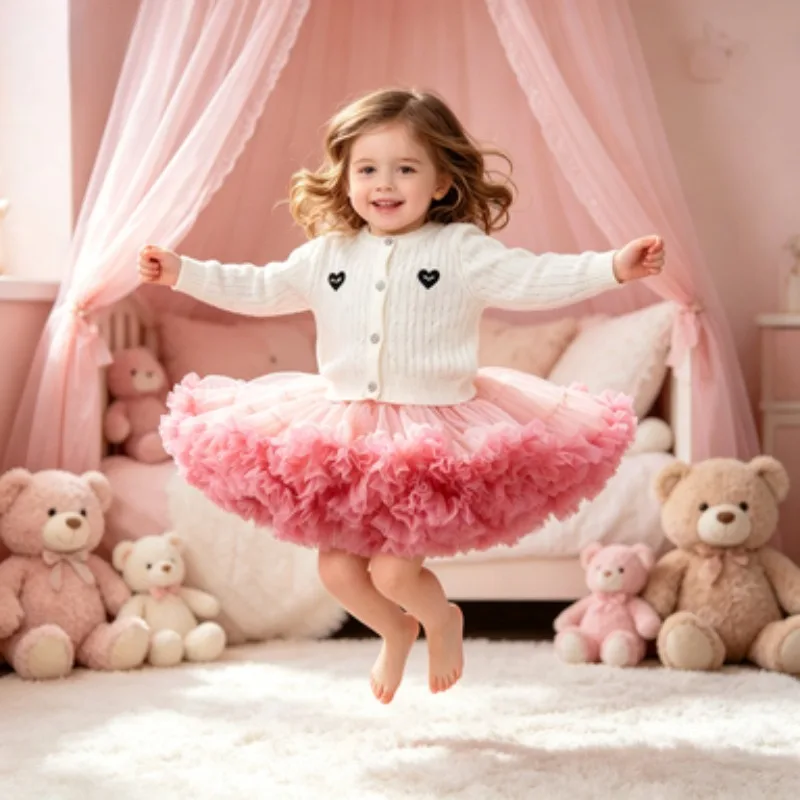 

Sweet Pink Mesh Tutu Dress for Girls, Multi-layer Cake Skirt, Fluffy Half-Skirt, Stage Performance Costume for Children's Day