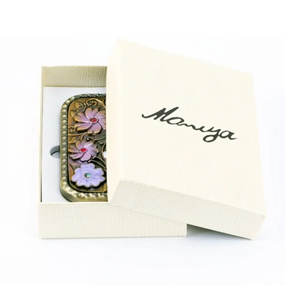 Espejo de maquillaje Vintage, espejo de bolsillo compacto cuadrado Retro, espejo plegable cosmético con diamantes de imitación de doble cara, espejo de regalo para tocador