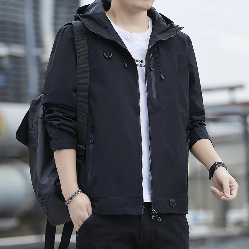 

Men's Spring Autumn 2026 New Loose Hooded Casual Jaet Long Sve Zipper Outdoor Windproof Polyester Fiber Jaet