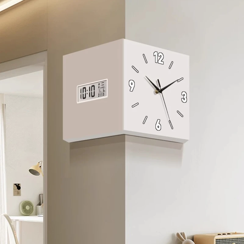 Corner Wall Clock Dual Display Digital Calendar with LED Screen Modern Living Room Electronic Timepiece Space-Saving Angle Clock