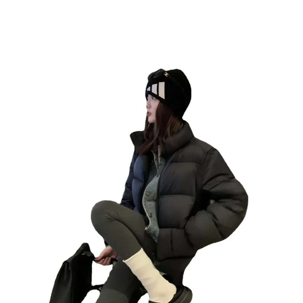 

Женское короткое коричневое пальто с хлопковой подкладкой, новое универсальное пальто с высокой талией и воротником Ken Bean Down Bread Suit в европейском и американском стиле