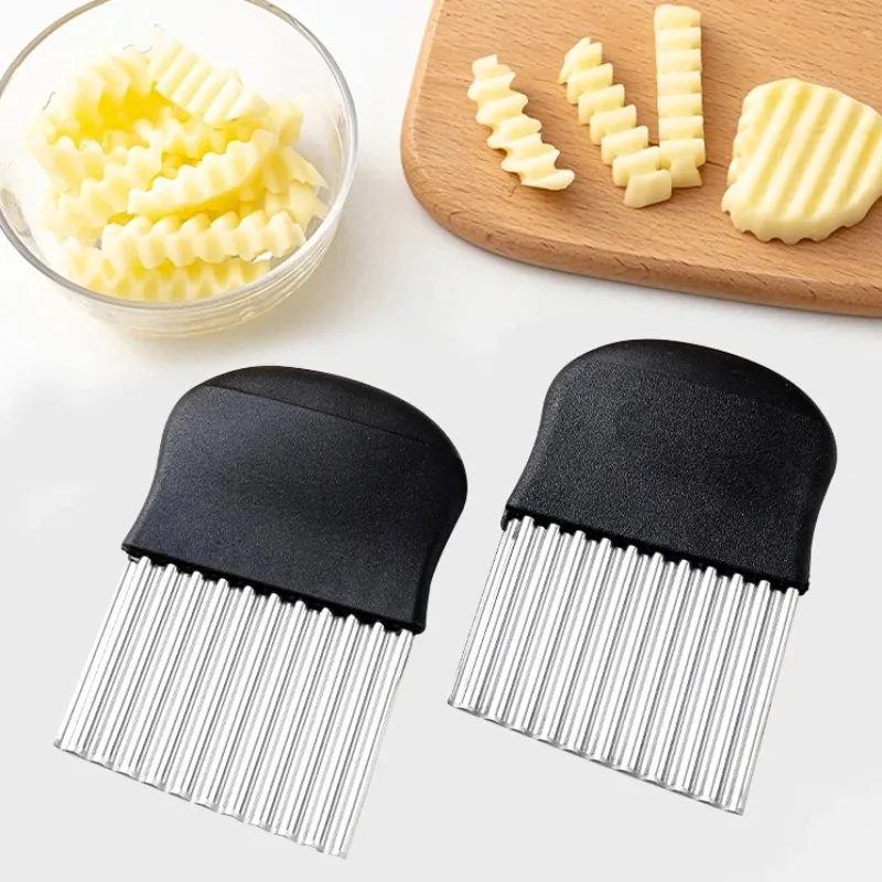 

2026 Stainless Steel Potato Chip Slicer Dough Vegetable Fruit Crinkle Wavy Kitchen Knife Cutter Chopper French Fry Maker Tools