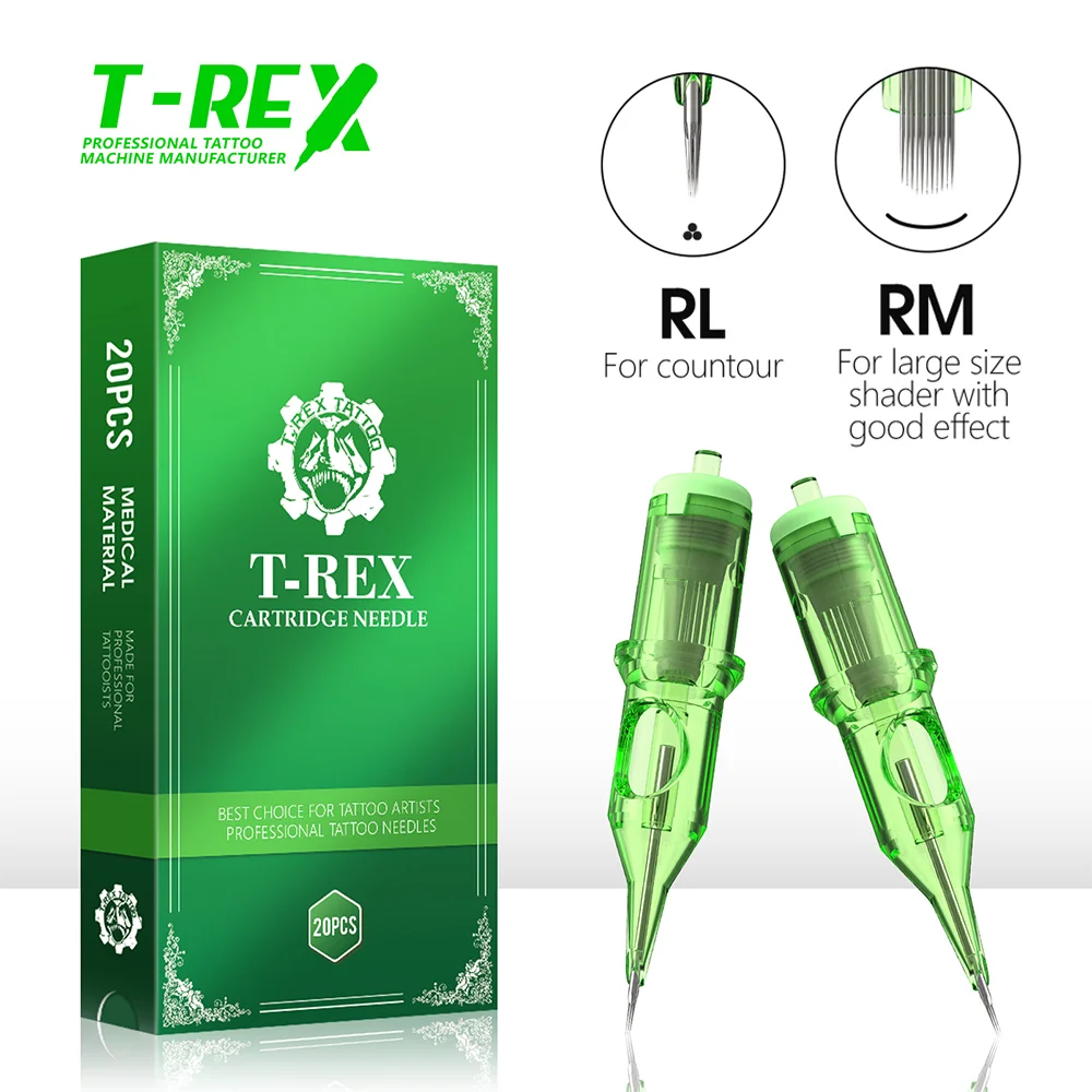 Aghi Per Tatuaggi T-Rex, 20 Cartucce Per Aghi Da Tatuaggio Con Rivestimento Rotondo 5RM 7RM 9RM 11RM 13RM 15RM (0,35 Mm Standard Rm)-image