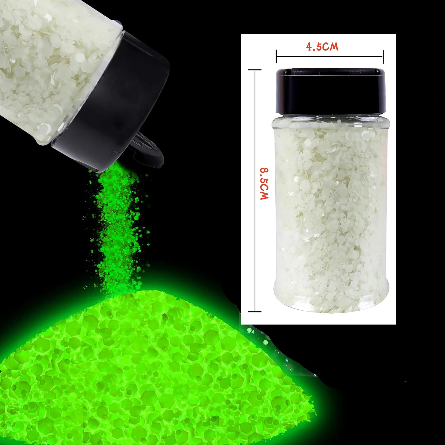 1.76/50g 2.5MM&1MM Glow in The Dark Chunky Glitter, Nail Glitter, Luminous Mixed Flakes Crafts, Resin,Slime - White to Green