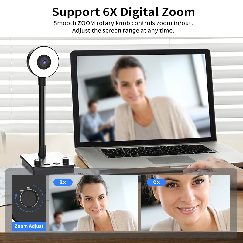 AF650 2K Webcam Autofocus Webcam VideoBar With AI Mic LED Beauty Light,Rotate 6X Zoom USB Computer Web Camera for Streaming/Call