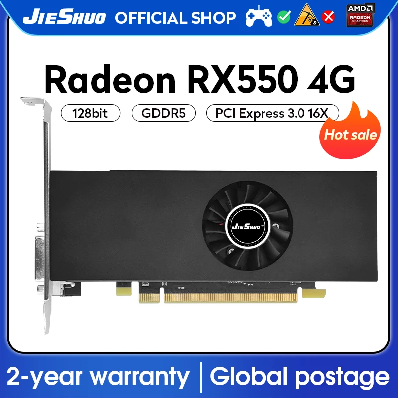 

JIESHUO AMD Radeon RX 550 4GB Video graphics card GDDR5 gpu 14nm 128bit rx550 4g PC Desktop Games Video Office 550 rx