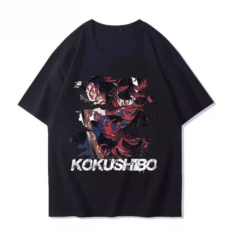 

Bandai Genuine Black Dead Mu Upper String Ghost Slayer Blade Printed Short Sleeve Men's and Women's Crew Neck Loose T-Shirt