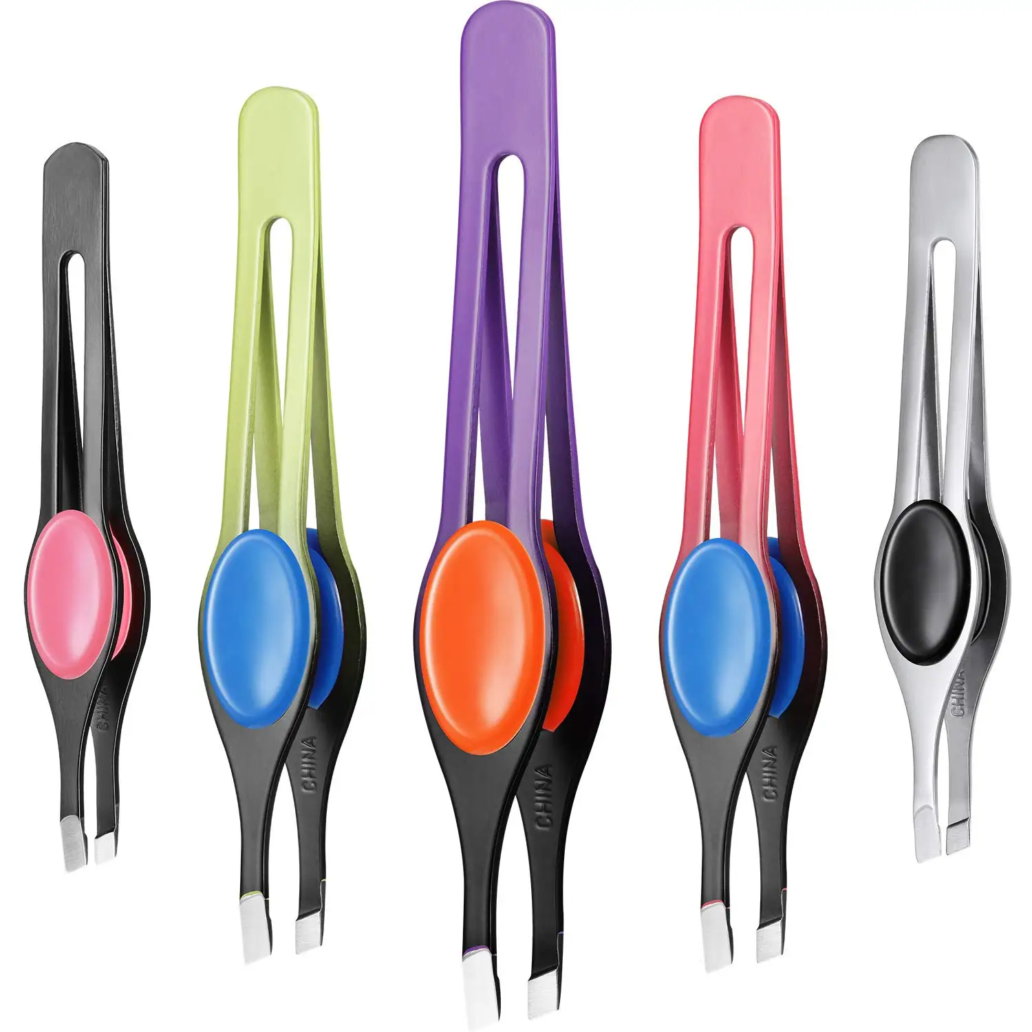

5 Pcs Non-Slip Grip Tweezers Slanted Tip Stainless Steel Precision Tweezer for Ingrown Hair Eyebrow Shaping Splinter Blackhead Remover (Colorful Rubber Grip)