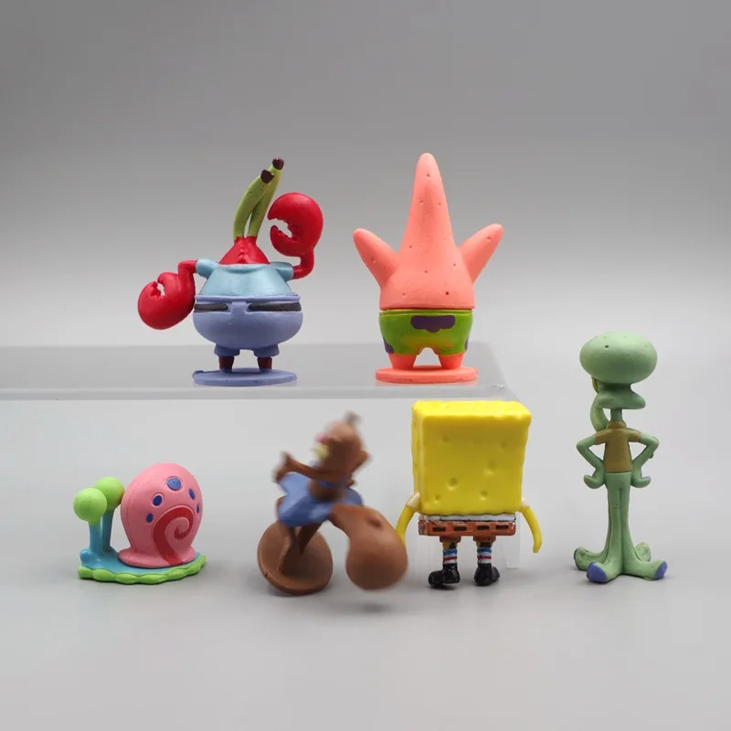 6pcs/set Spongebob Action Figures Cartoon Movie Mini Dolls Children Birthday Gifts Set 5.6CM