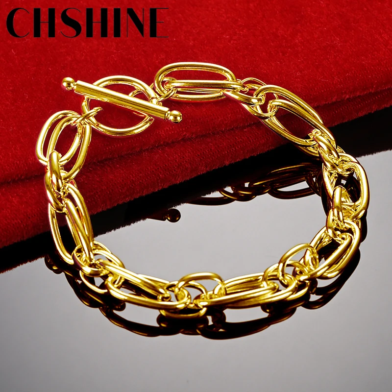 

CHSHINE 18K Gold Smooth Double Loop Chain Bracelet For Women Wedding Engagement Party Fashion Charm Jewelry