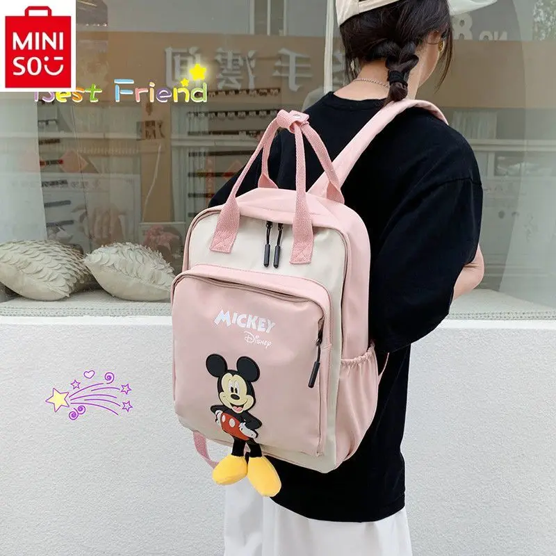 MINISO Disney Cartoon Mickey Contrast Waterproof Casual Backpack Student Cute Large Capacity Fashion Backpack