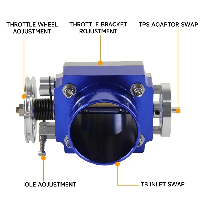 

Универсальный алюминиевый дроссельный узел (2.75 дюйма, 70 мм) с ЧПУ, черный/синий, высокопроизводительный