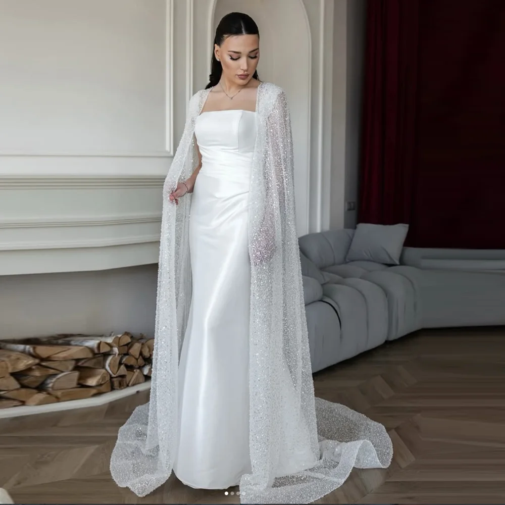 

Изысканное вечернее платье с жакетом, расшитым бисером, в стиле русалка, длиной в пол, из белого атласа, для выпускного вечера, на заказ, в арабском стиле