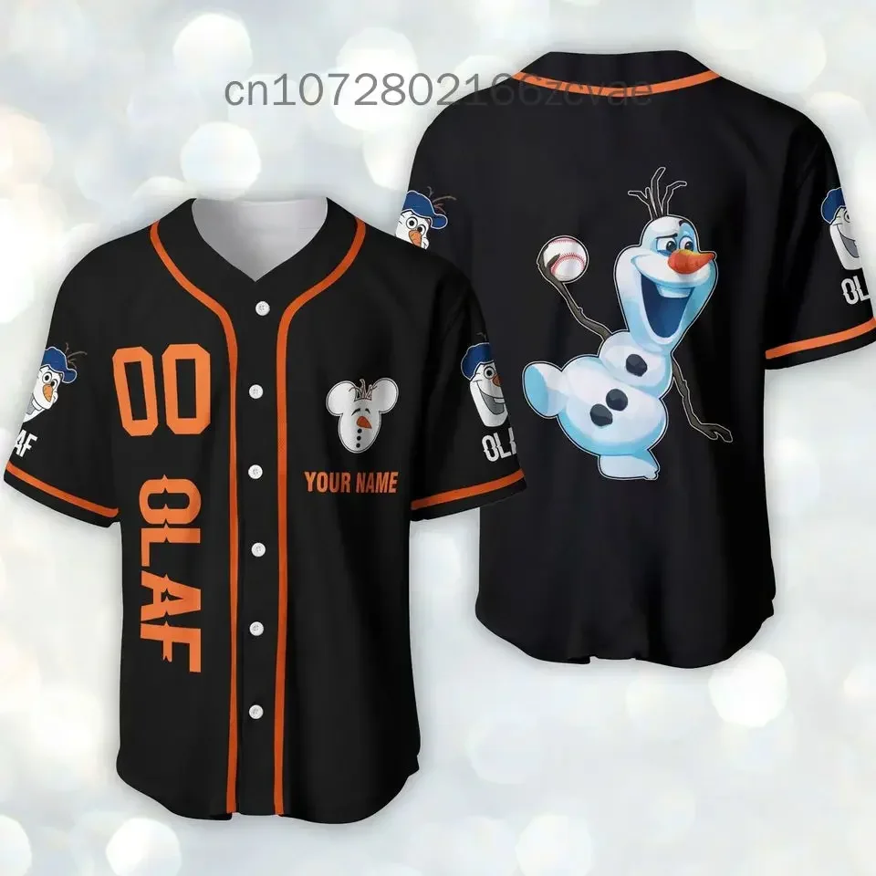 Men and Women Olaf Frozen Baseball Jersey Short Sleeve Jersey Custom Name Disney Casual Sports Shirt