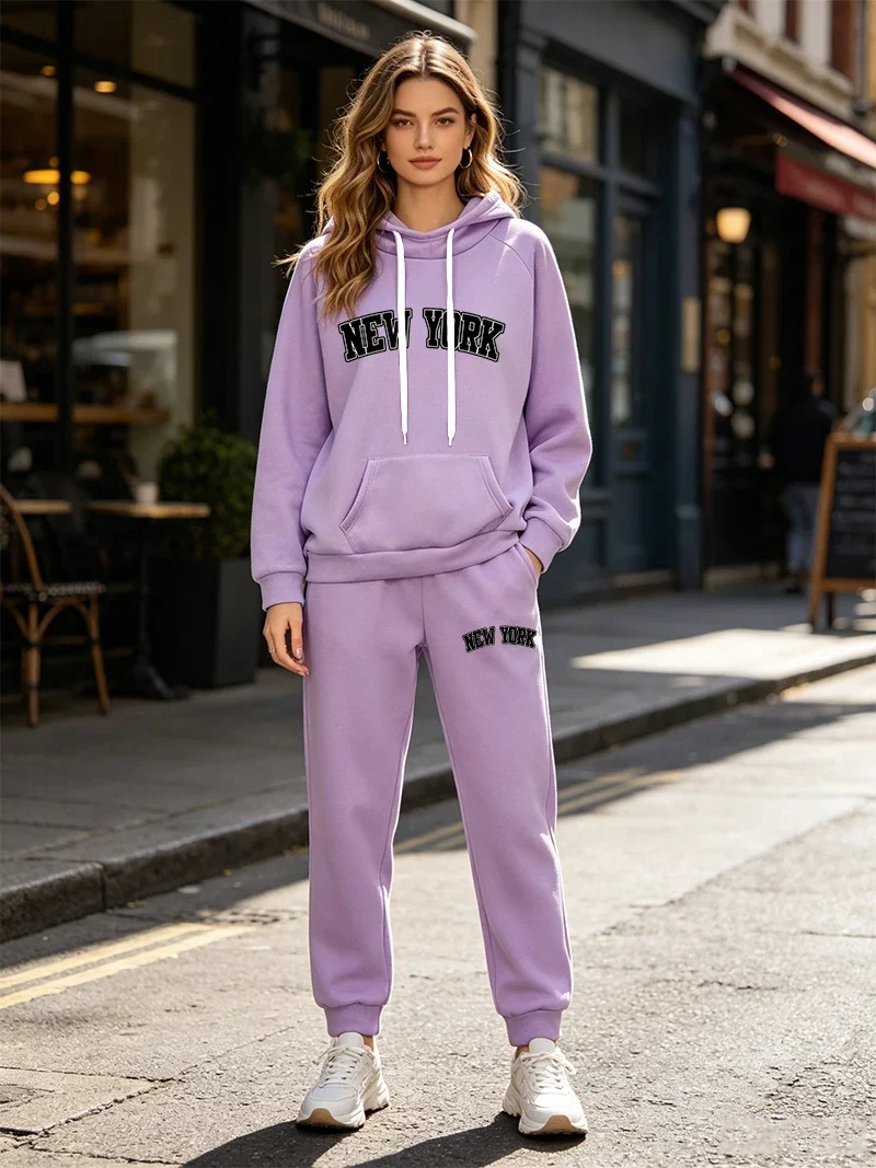 Daily Womens Tracksuit Casual Hooded Sweatshirt 2 Pcs Suit Outdoor Sports Clothes Outfits Autumn Winter Quality Woman Pants Sets