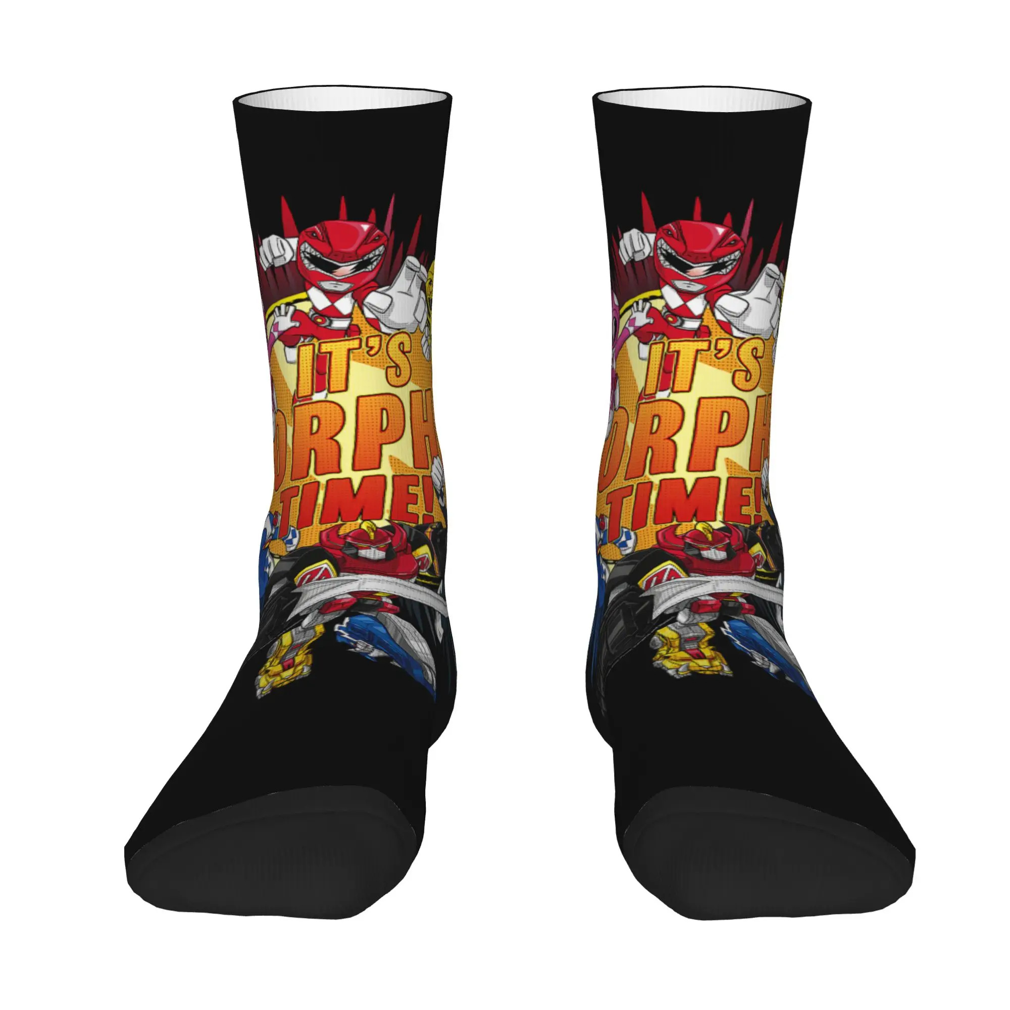 Socks Vintage Power Rangers It's Morphin Time Comic Megazord Group Shot Crazy Men's compression Socks Unisex  Funny Sock