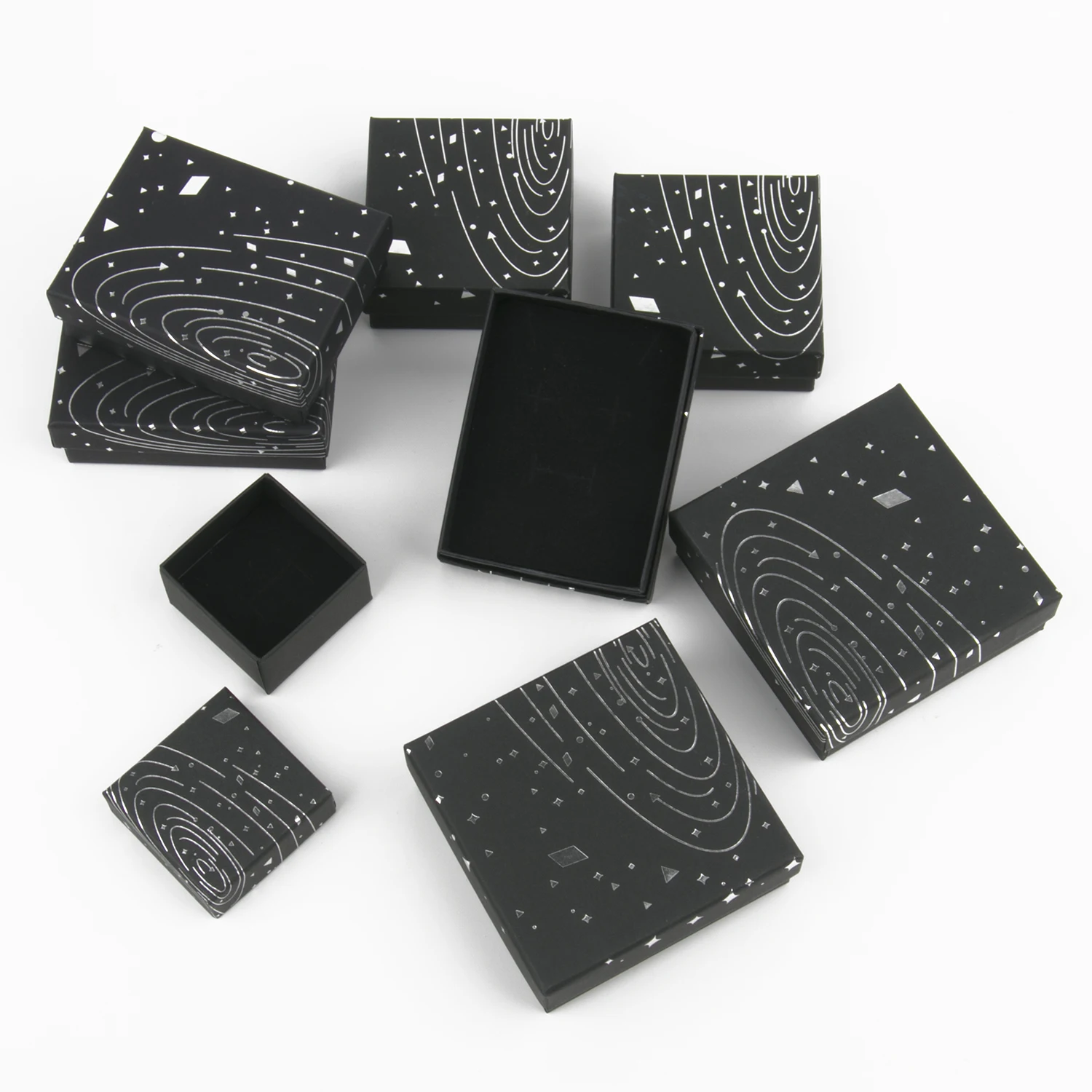 Black Jewelry Box Silver Color Starry Sky Cardboard Boxes For Ring Necklace Earring Pendant Jewelry Display Packaging Box